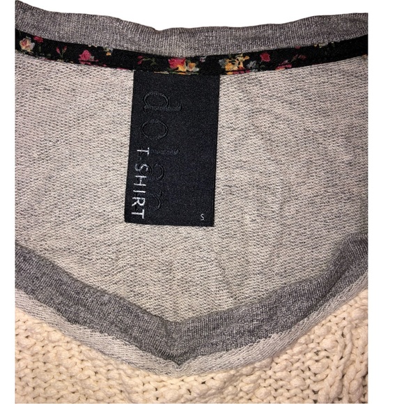 Anthropologie Dolan Ivory/Gray 3/4 Sleeve Crochet Pullover Sweater - S - Picture 5 of 12